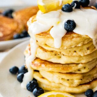 Pancakes topped with sweet glaze.