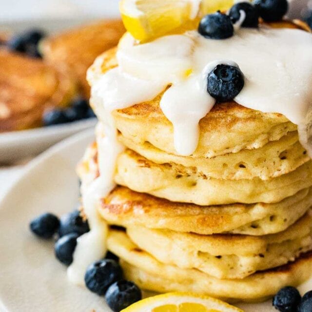 Pancakes topped with sweet glaze.