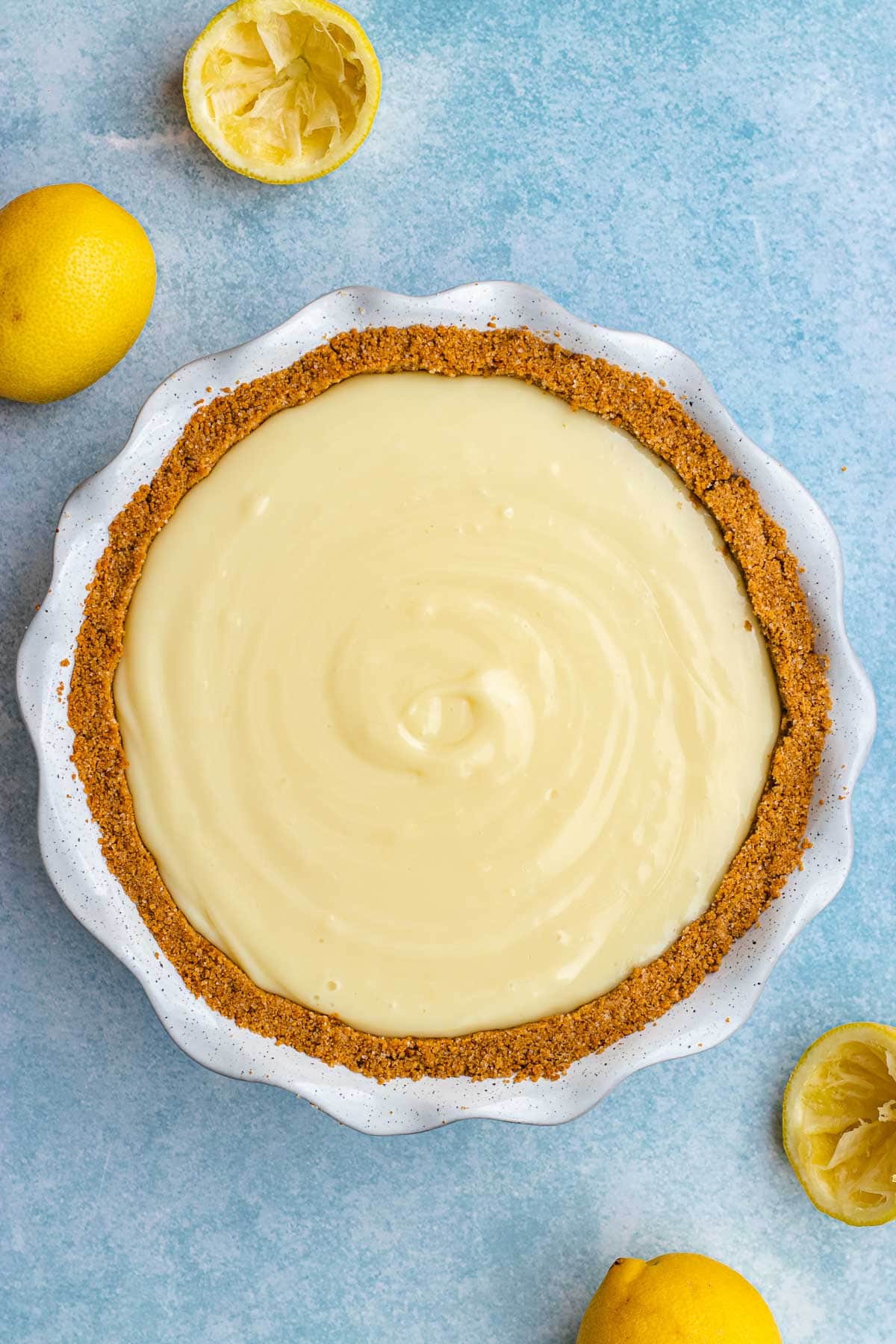 Lemon Pie baked pie in pie plate without garnish