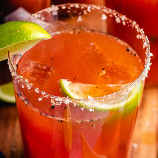 Mixed drink with beer and tomato juice.