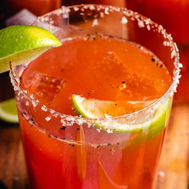 Mixed drink with beer and tomato juice.