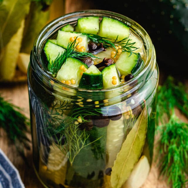 Jar of pickled vegetables.