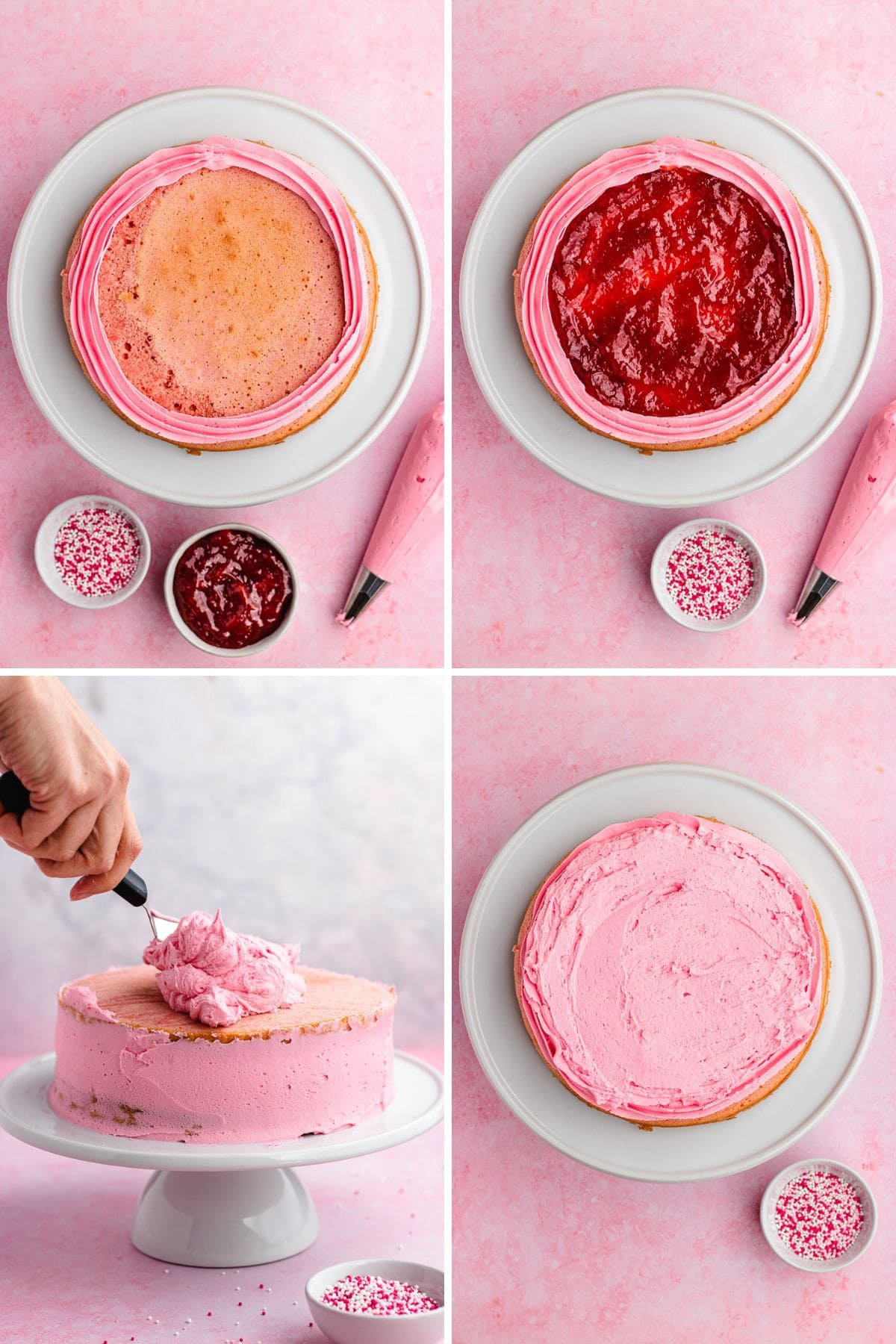 Pink Velvet Cake assembling cake collage