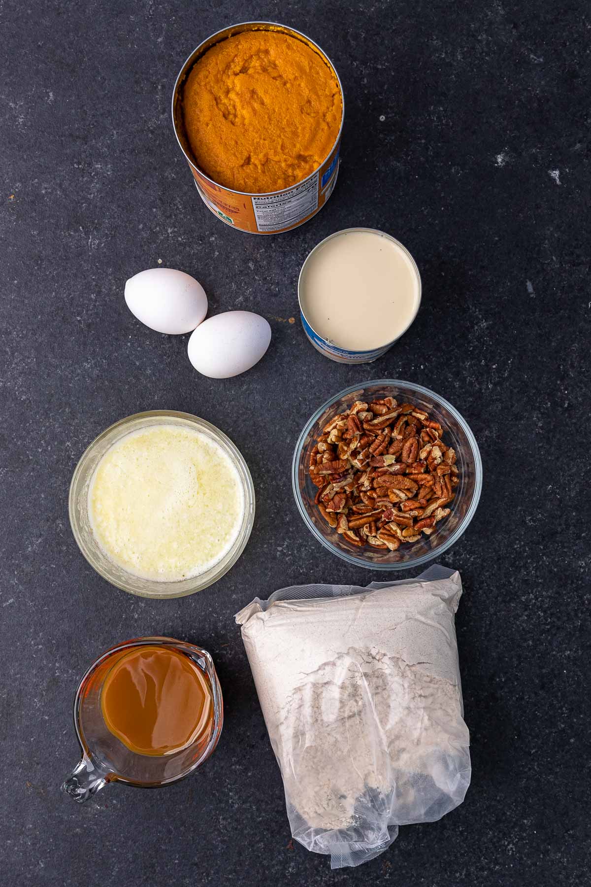 Pumpkin Dump Cake individual ingredients.