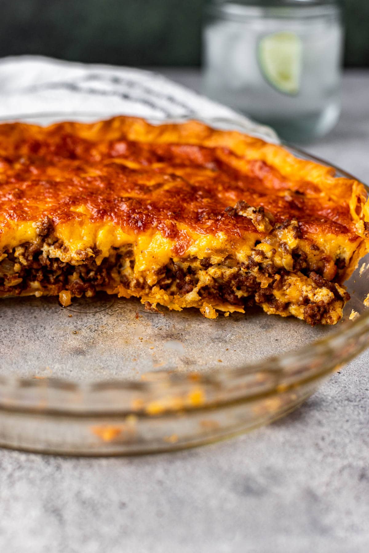 Taco Pie with piece cut out