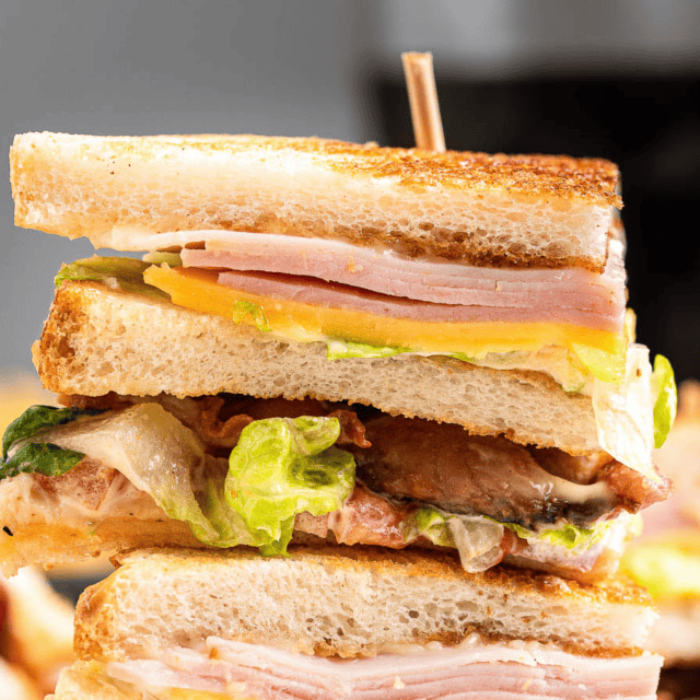 Close up of cut sandwich