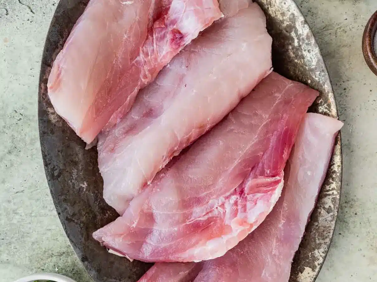 Raw fillets of fish.