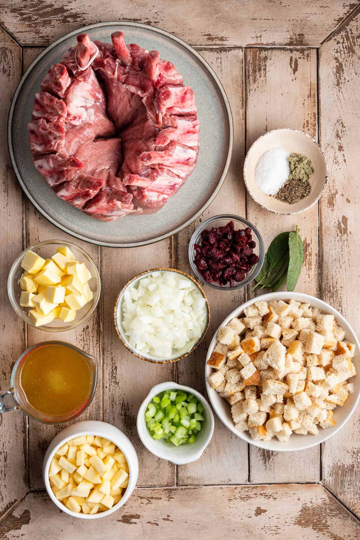 Crown Pork Roast ingredients in separate prep bowls