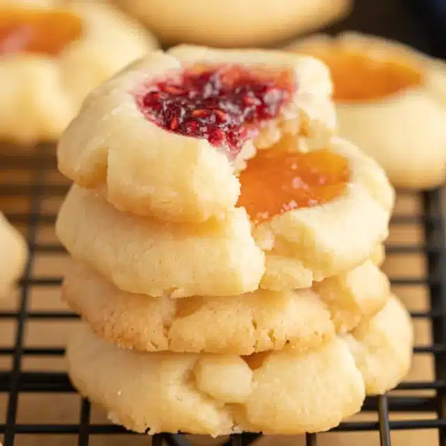 Stack of cookies on baking tray.