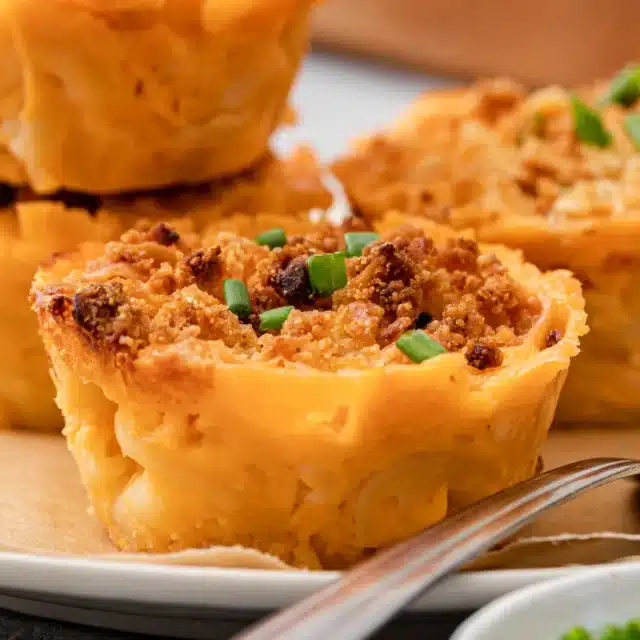 Muffin sized macaroni and cheese snack.