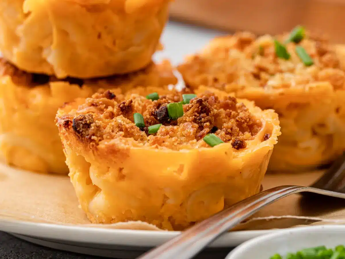 Muffin sized macaroni and cheese snack.