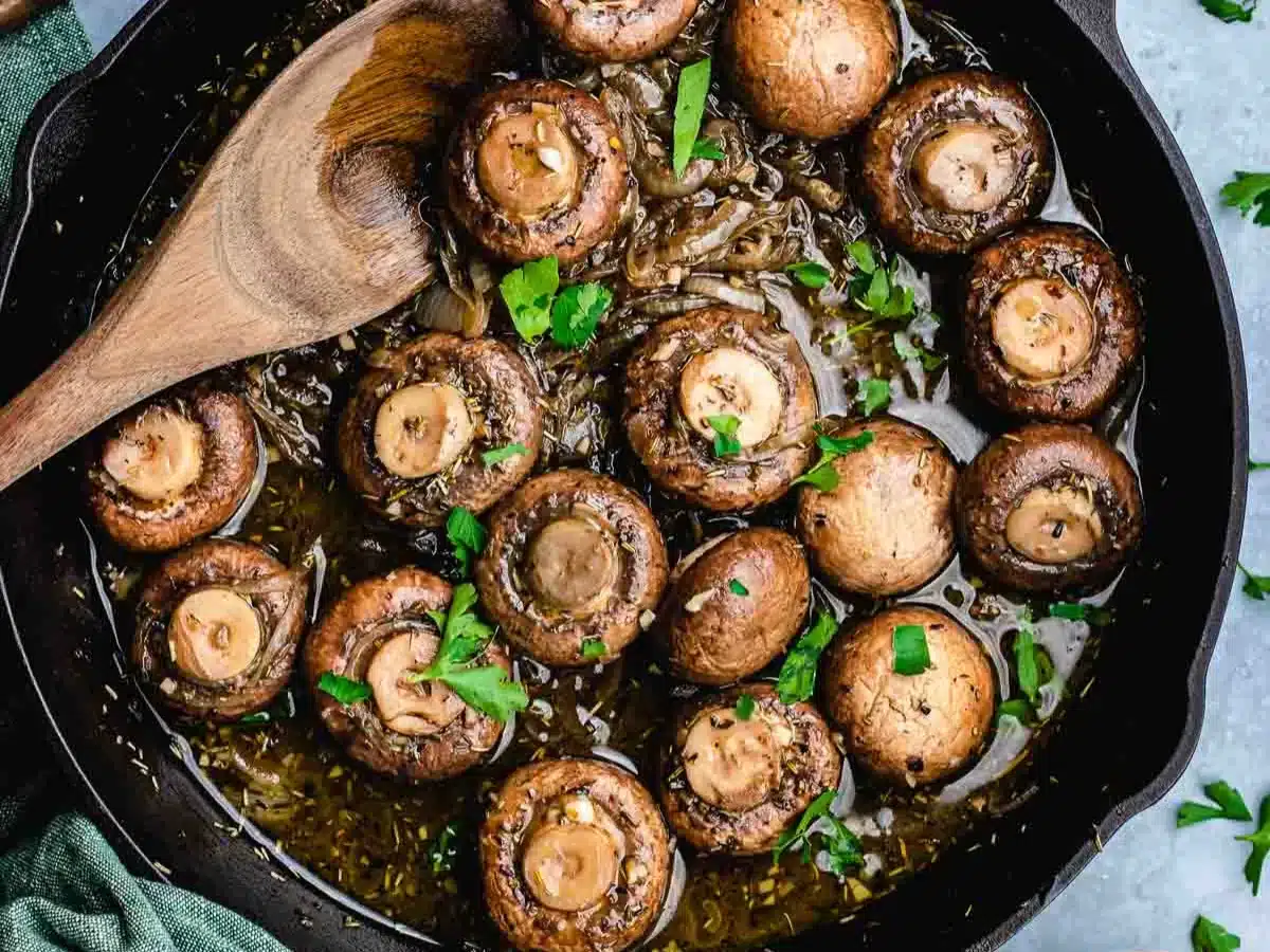 Criminis sautéing in pan. 