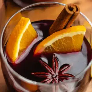 Warm spiced drink in mug.