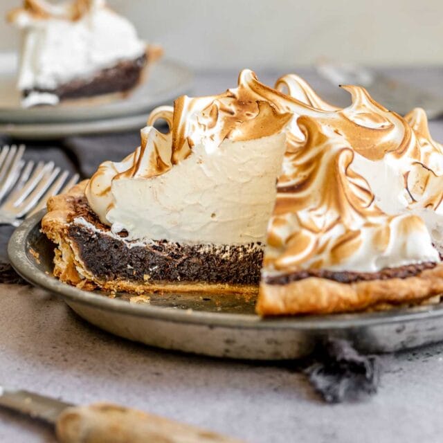 Chocolate Meringue Pie with a slice taken out