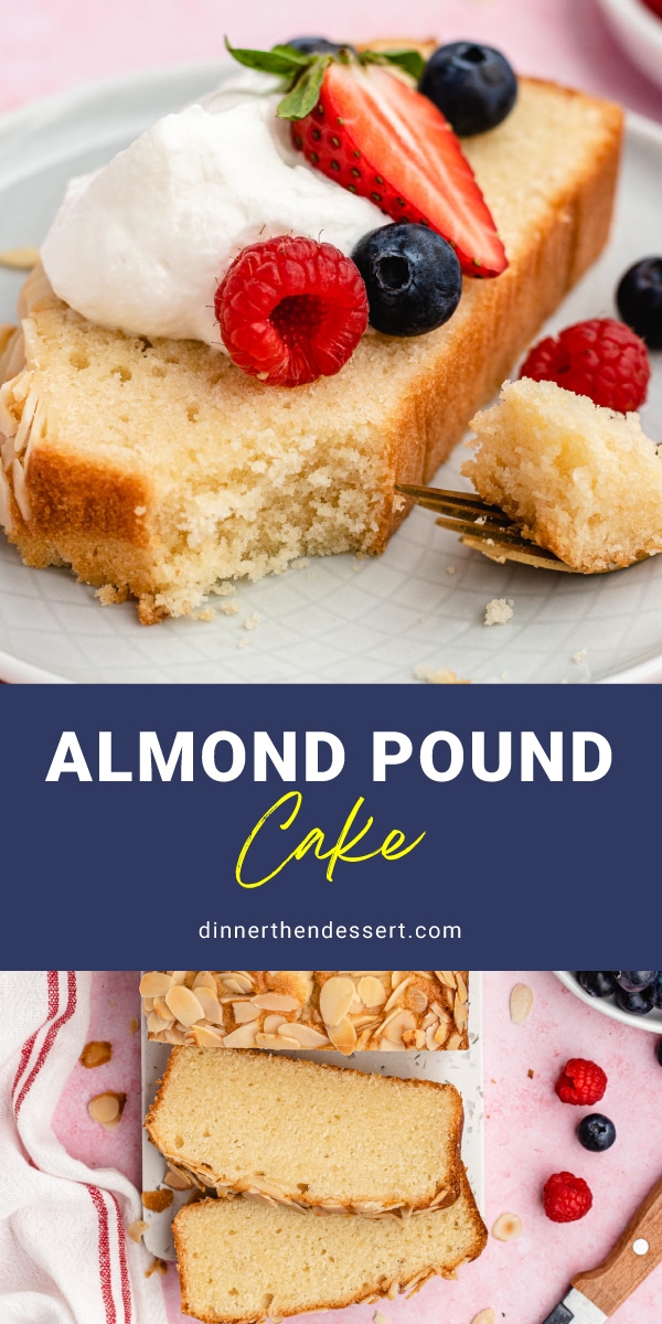 Almond Pound Cake prepared cake slices collage with recipe name