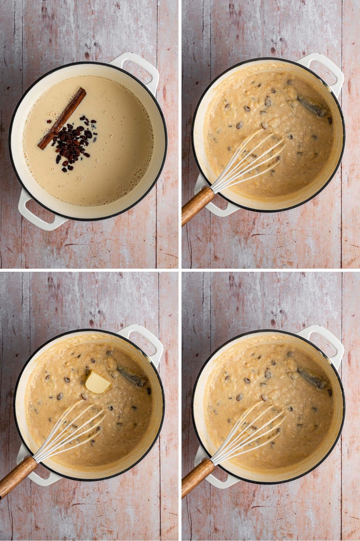 Arroz con Leche preparation collage cooking and flavoring pudding