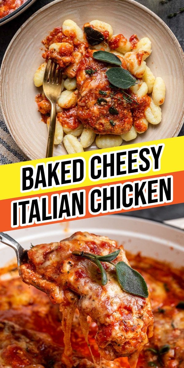 Baked Cheesy Italian Chicken collage of finished chicken