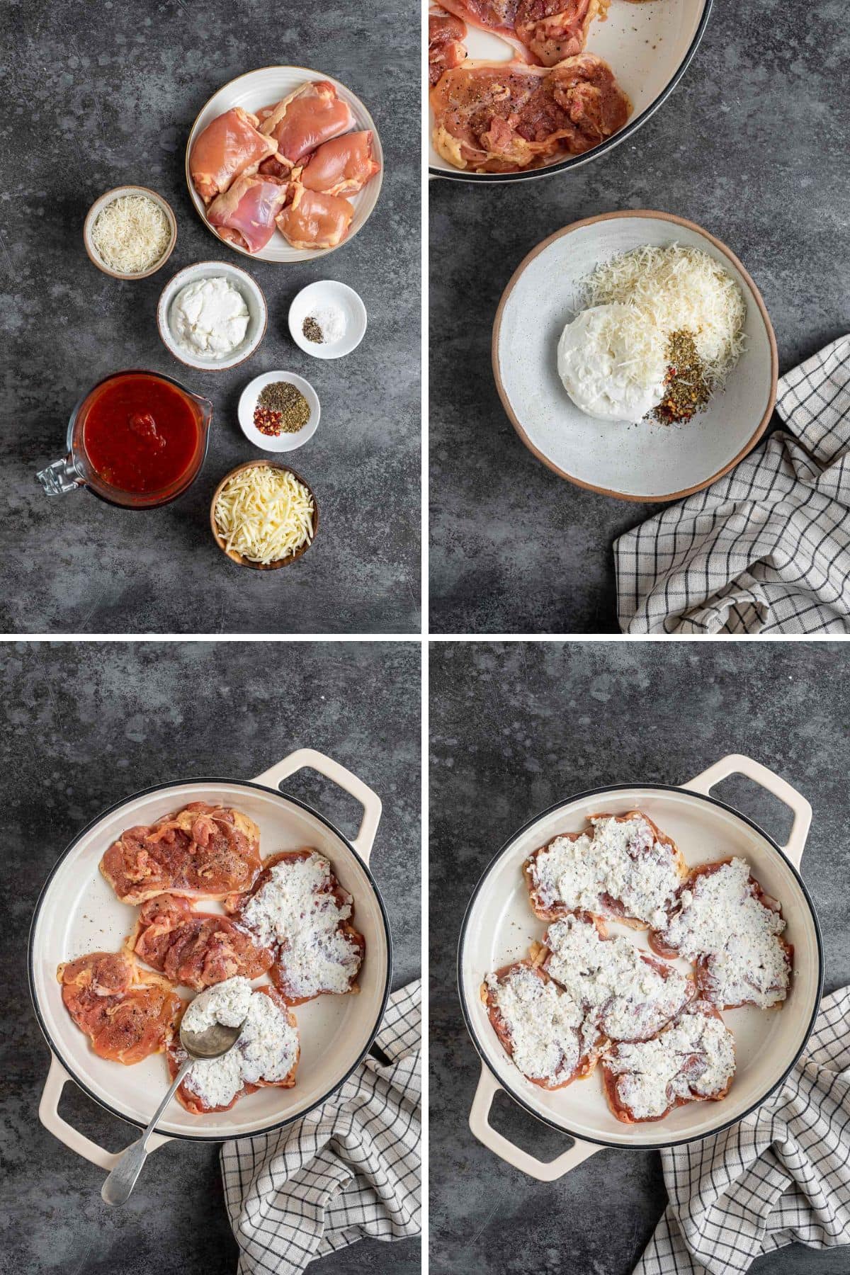 Baked Cheesy Italian Chicken collage prepping chicken steps