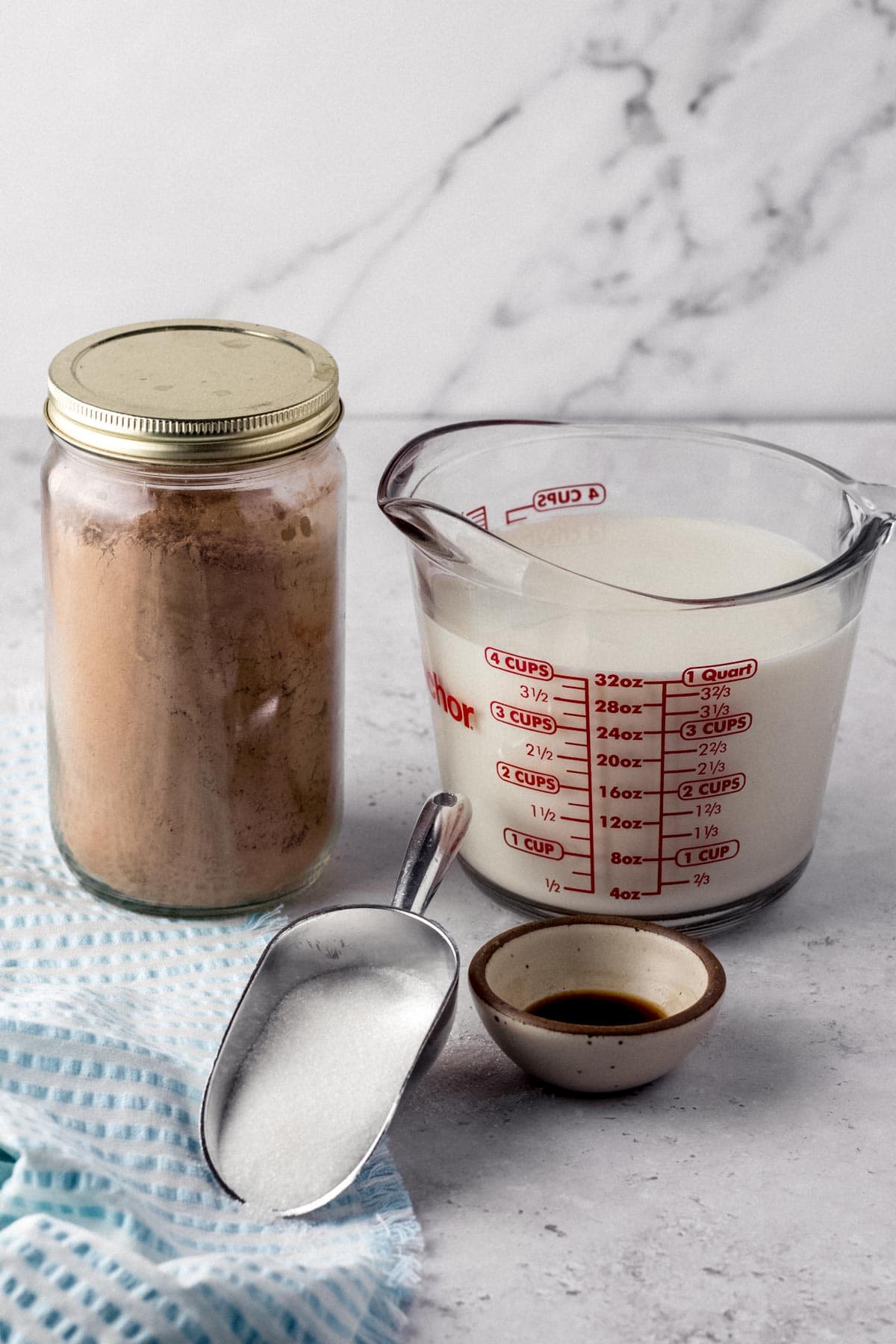 Chocolate Milk ingredients in separate containers