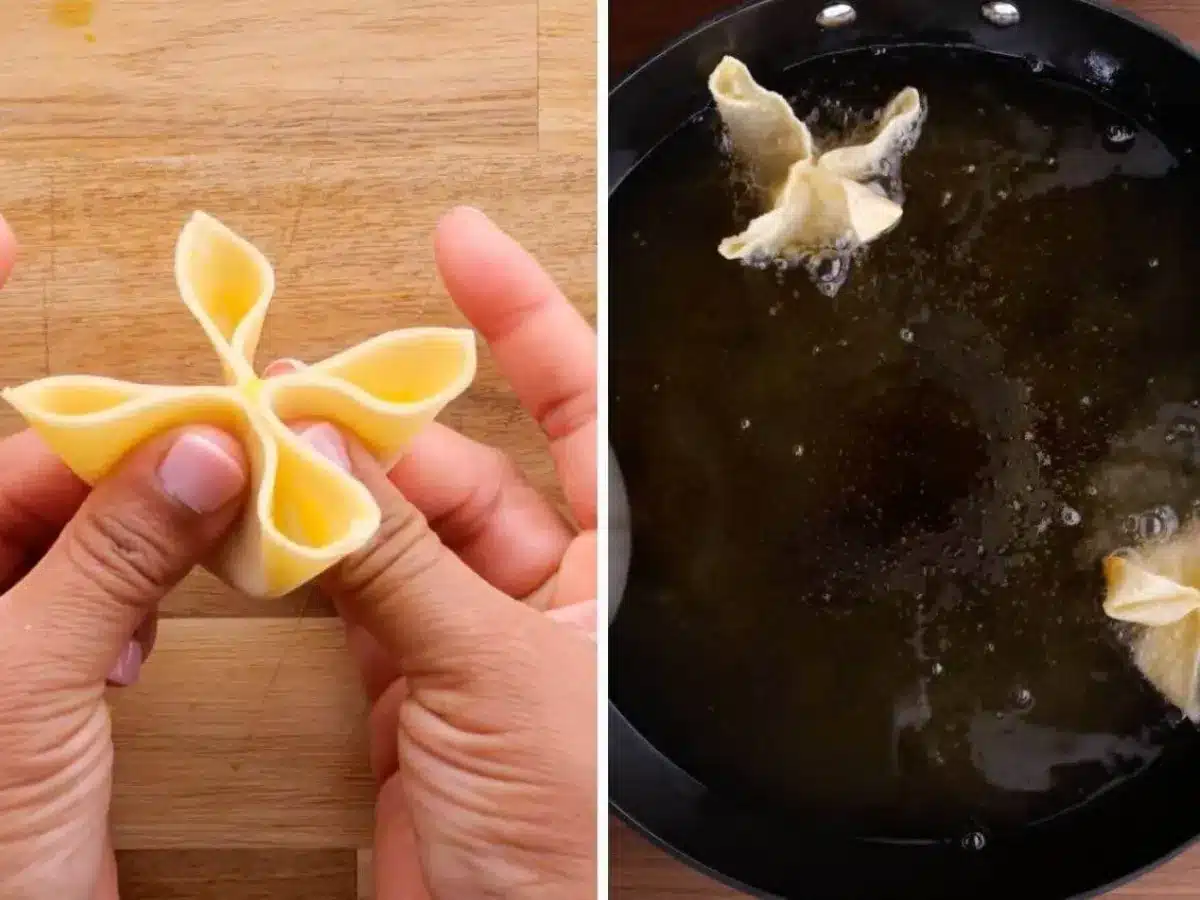 Collage of folding and frying