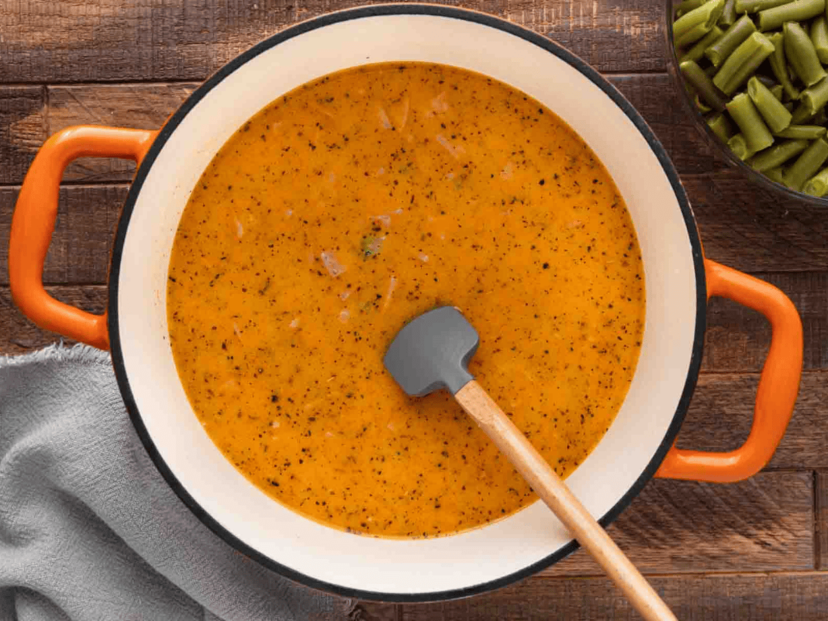Sauce cooking in dutch oven before vegetables added 