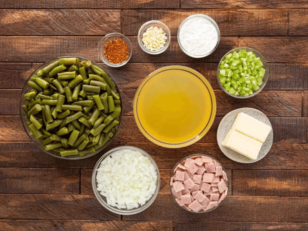 Ingredients in bowls on table 