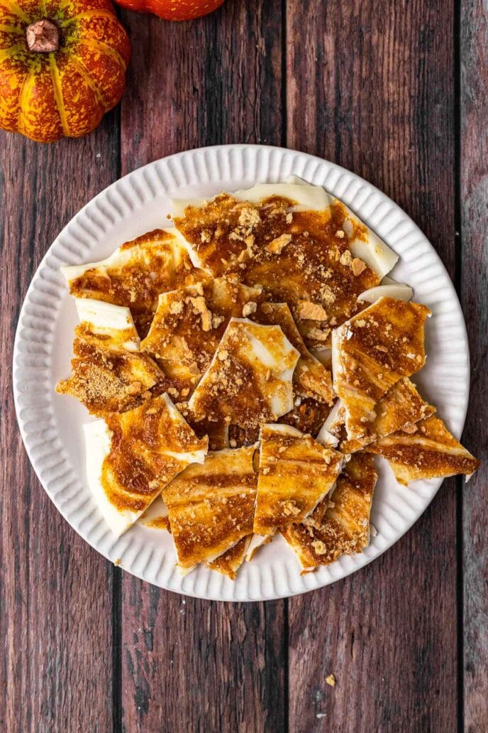 Pumpkin Spice Bark on a plate