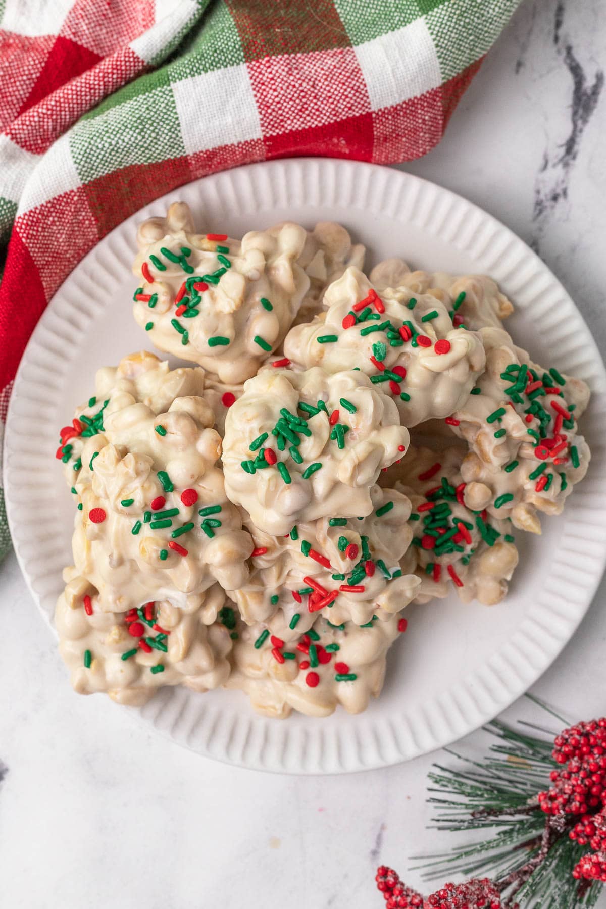 Slow Cooker White Chocolate Clusters on a plate