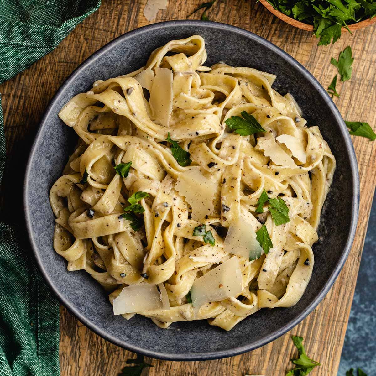 Truffle Pasta finished pasta and sauce in bowl