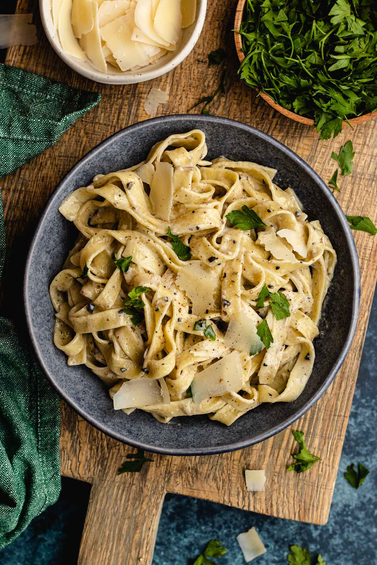 Truffle Pasta finished pasta and sauce in bowl