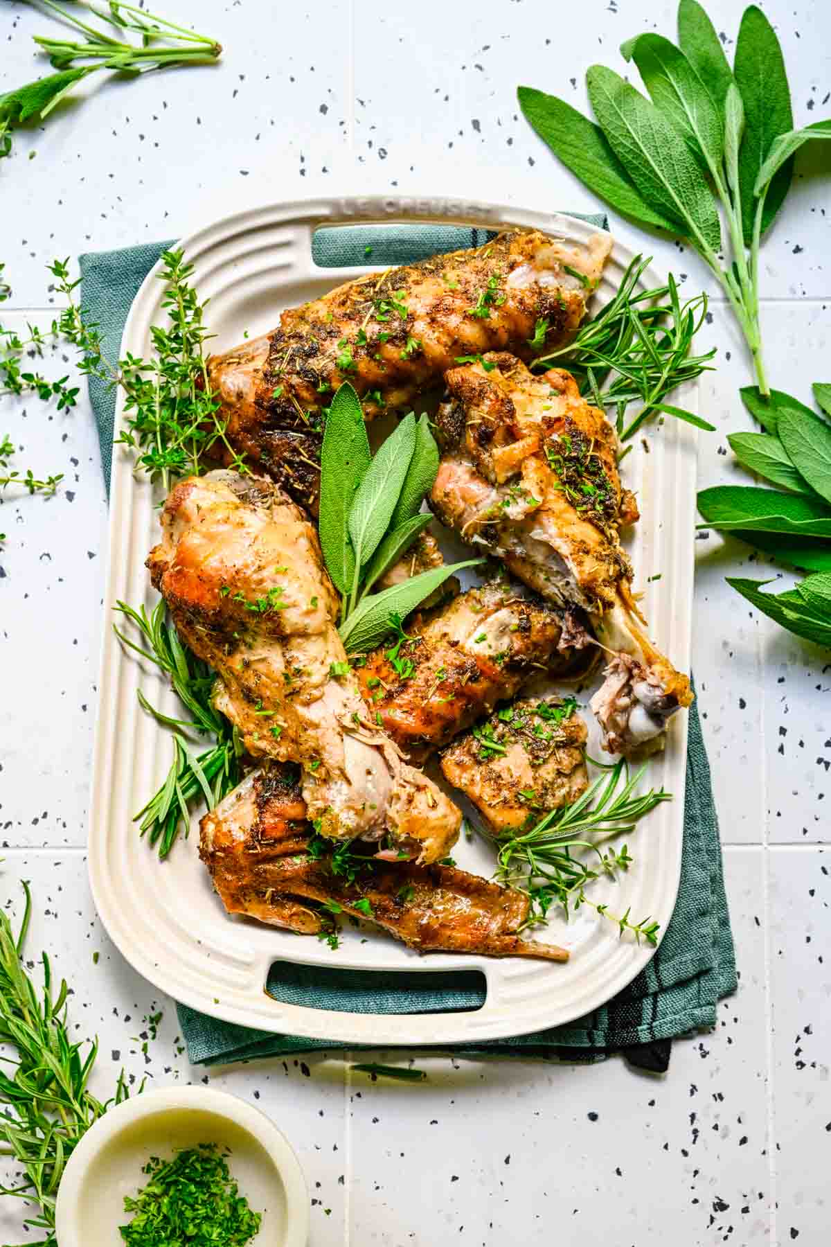 Turkey Wings finished wings with herbs on plate