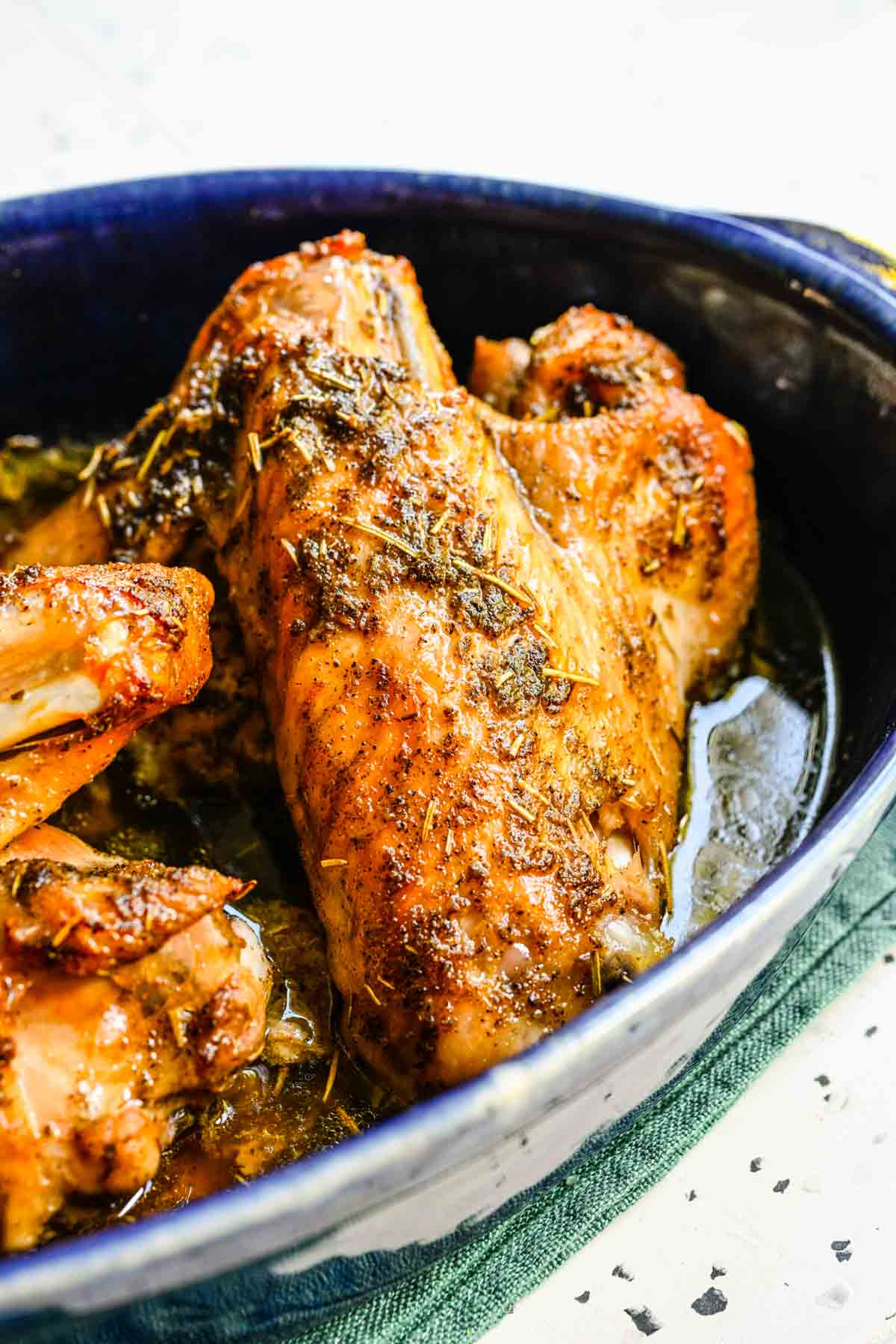 Turkey Wings baked wings in oval blue baking pan