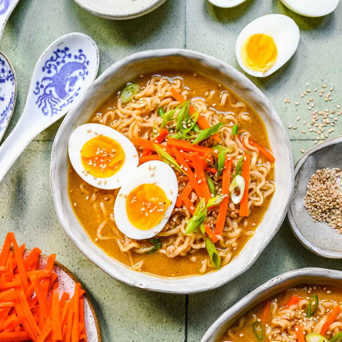 Miso Ramen finished soup in bowl with toppings