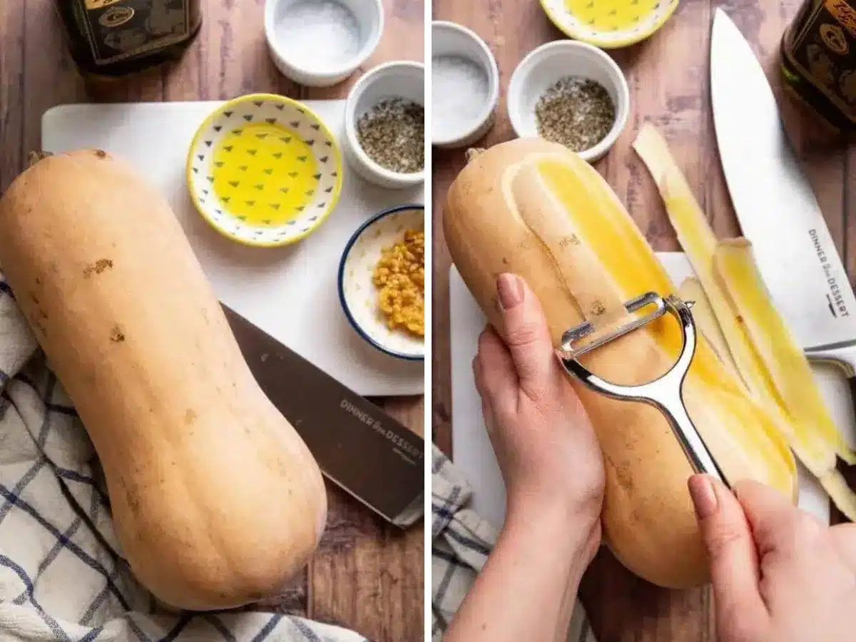 ingredients to make squash and peeling squash collage 