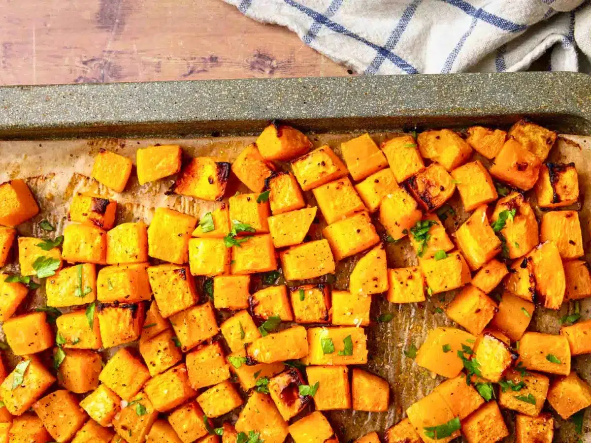 Pan of cubed up squash