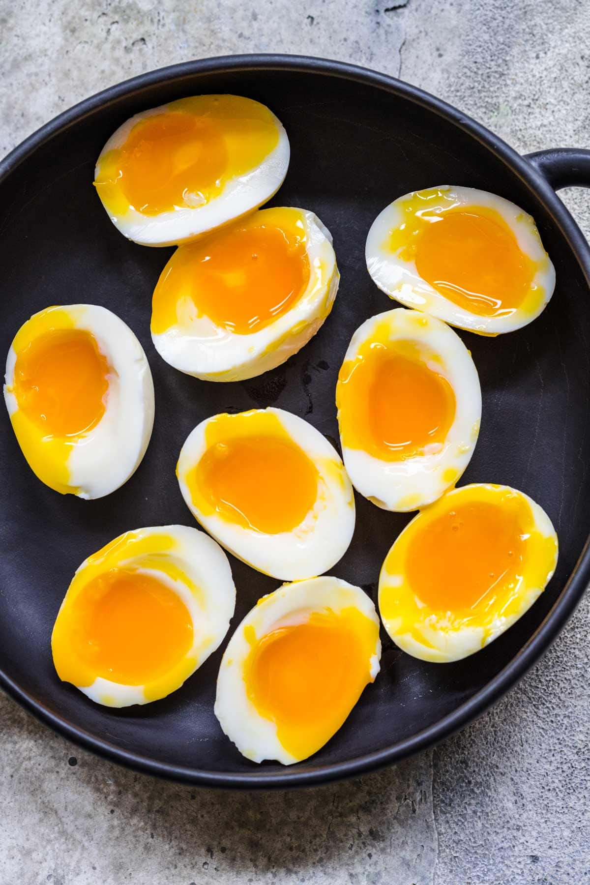 Miso Ramen soft boiled eggs cut on plate