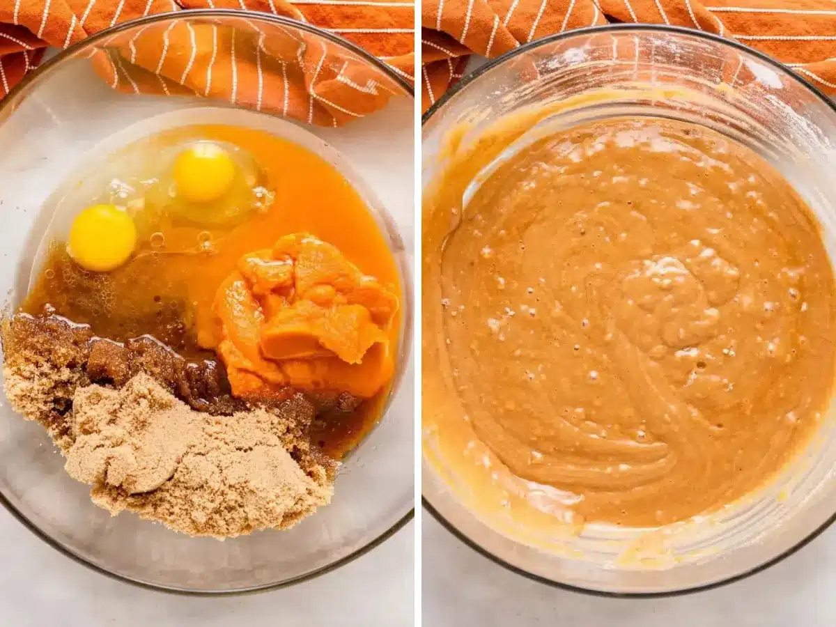 collage of mixing ingredients together