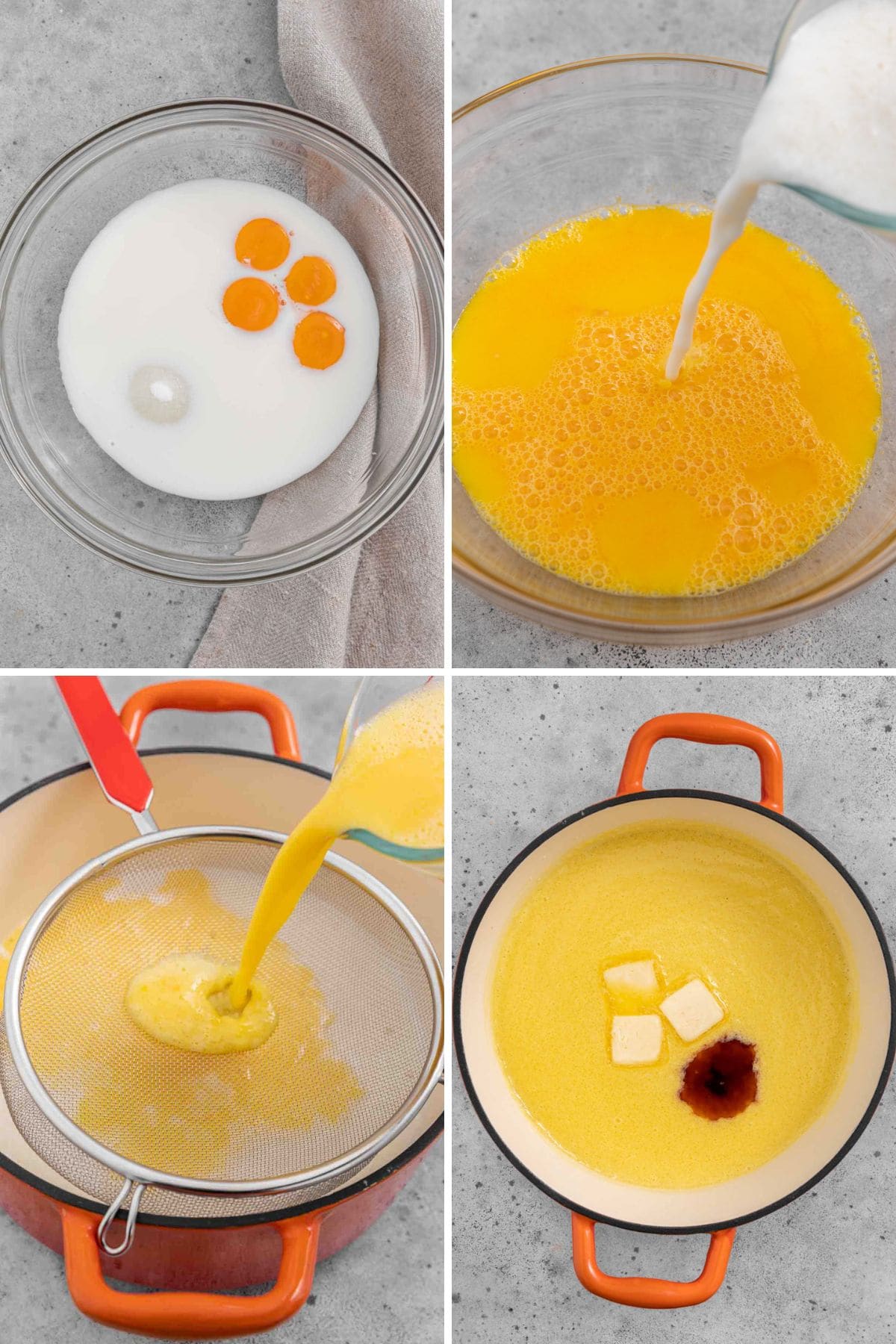 4 picture collage of mixing steps to make tapioca.