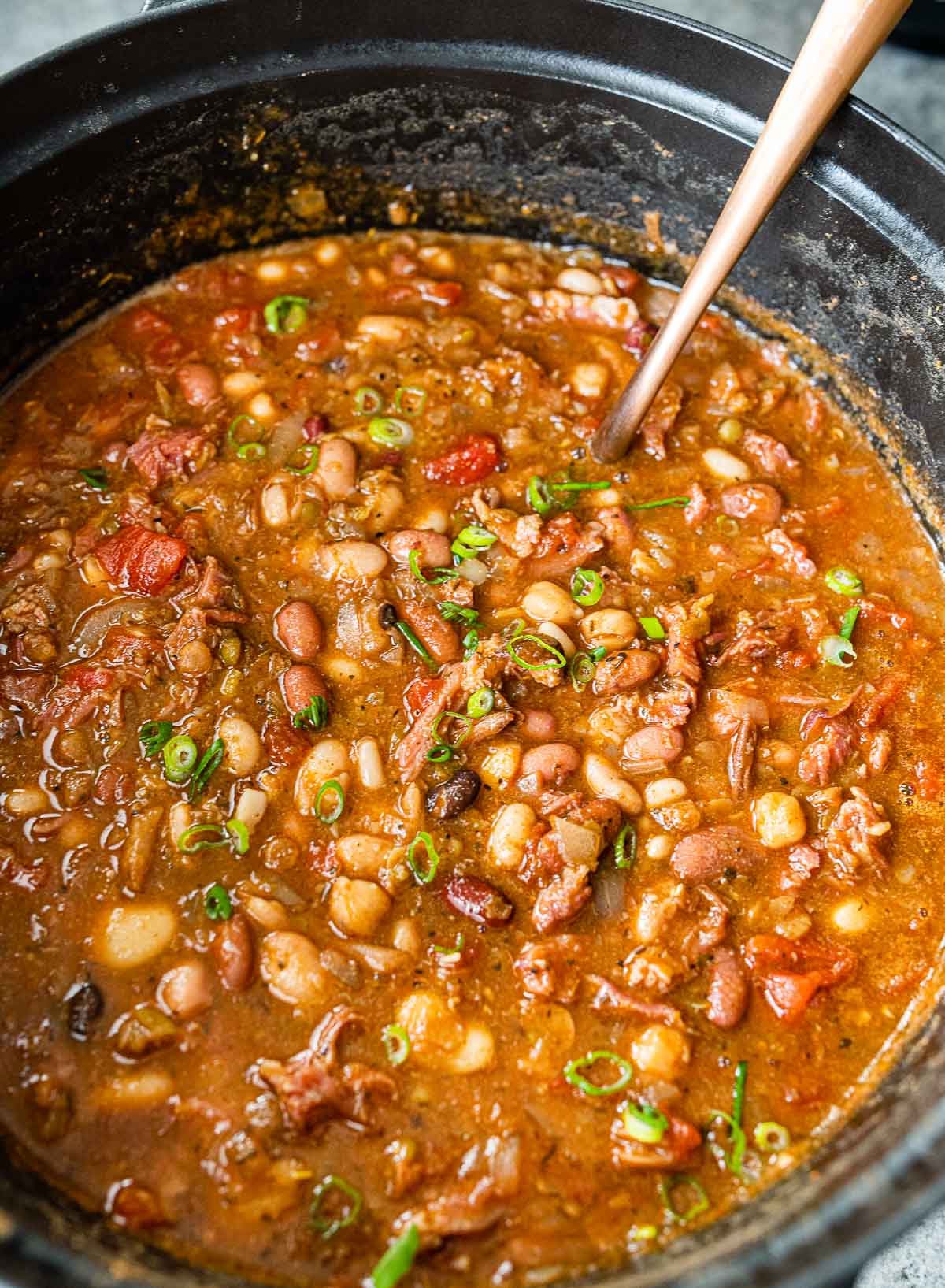 15 Bean Soup cooked soup in pot with ladle