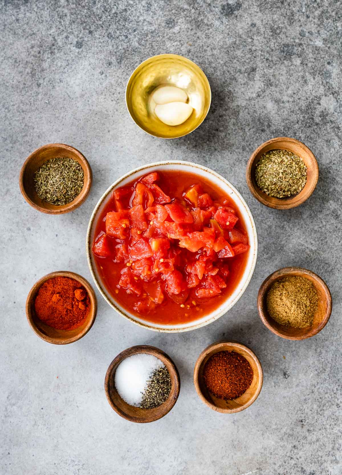 15 Bean Soup tomatoes and seasoning ingredients in separate bowls