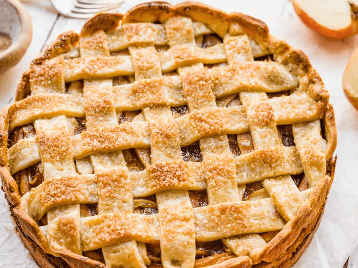 Close up of top view showing lattice crust