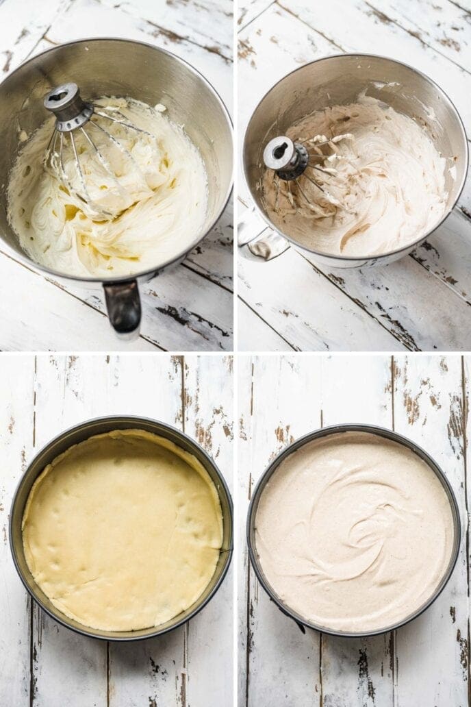 Collage of preparing cream cheese filling