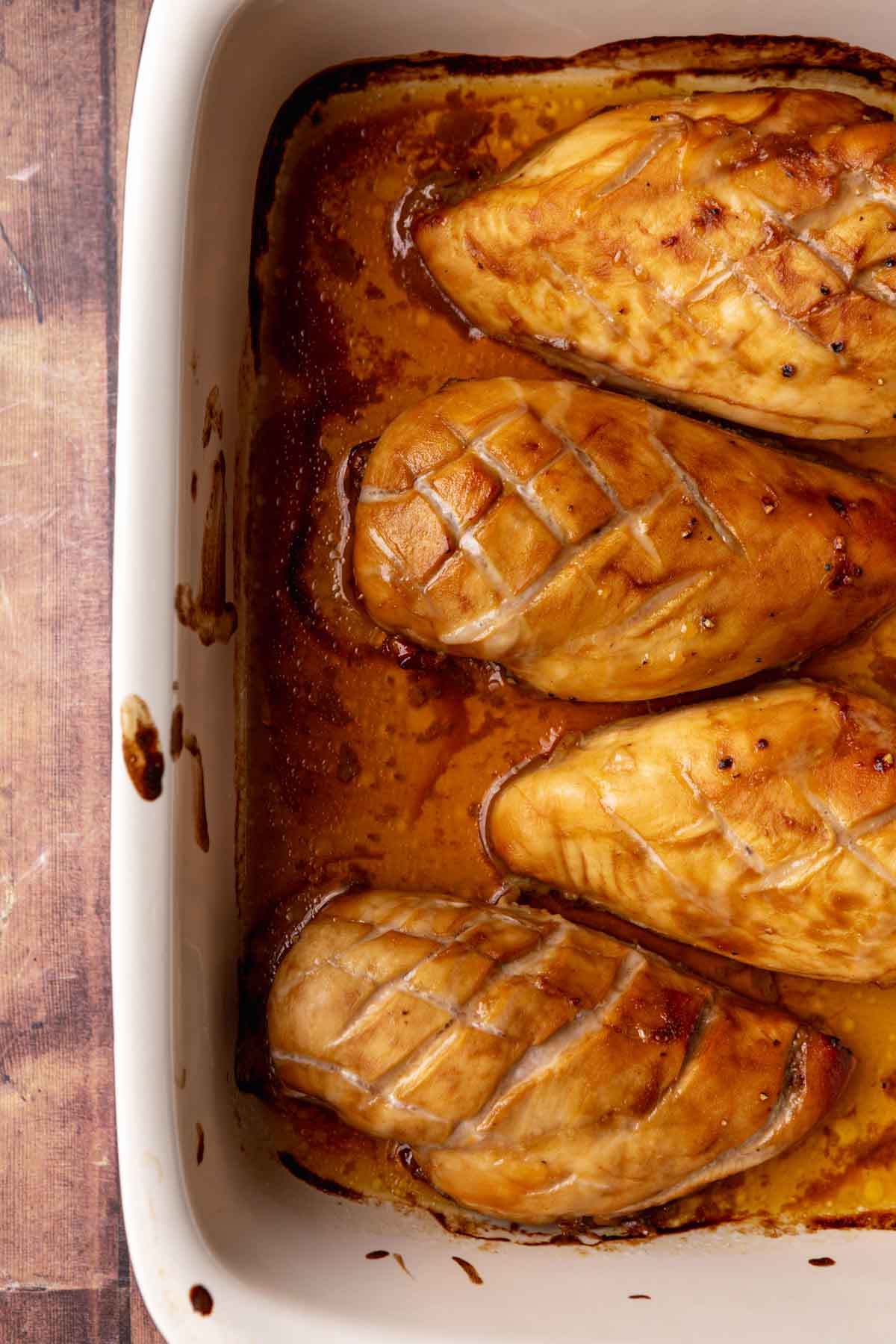 Balsamic Chicken baked chicken in baking dish