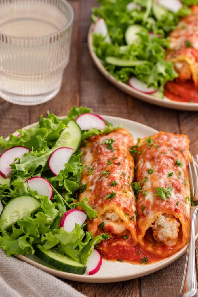 Cheesy Sausage Manicotti on a plate