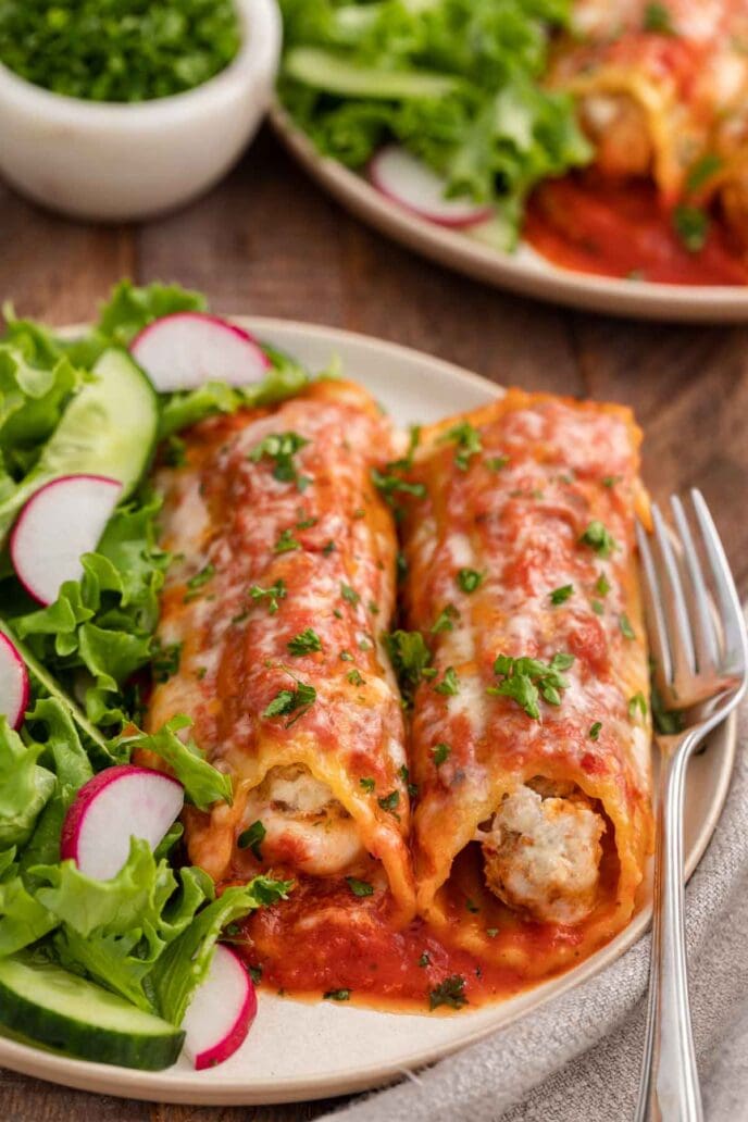 Cheesy Sausage Manicotti on a plate