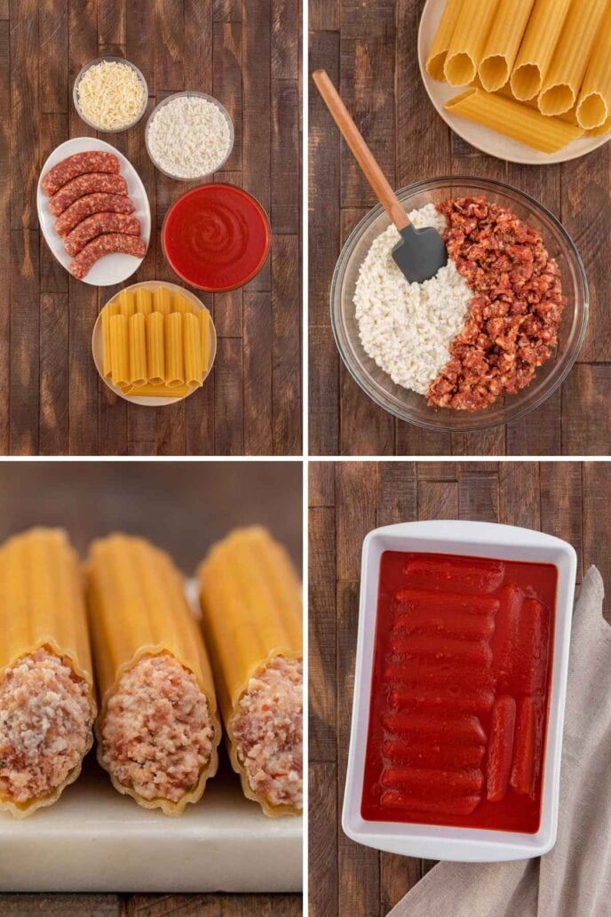 Cheesy Sausage Manicotti collage
