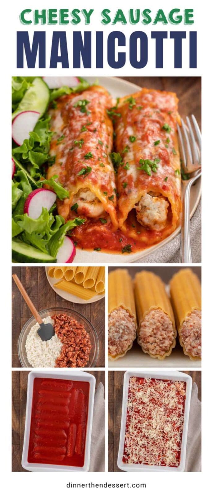 Cheesy Sausage Manicotti collage