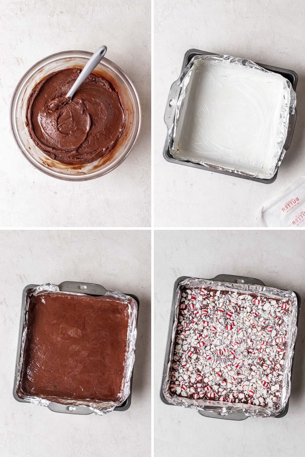 Chocolate Peppermint Fudge collage of preparation steps