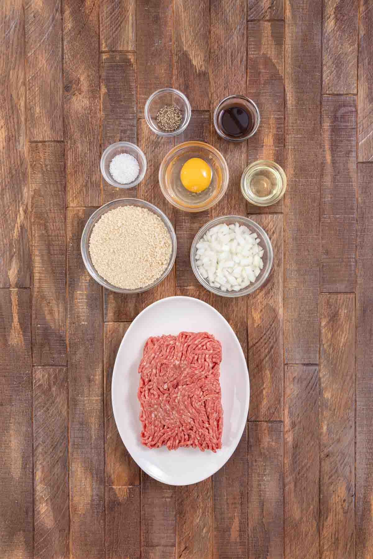 Chopped Steak ingredients in separate bowls