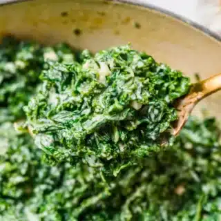 Spoonful of creamy greens from pot